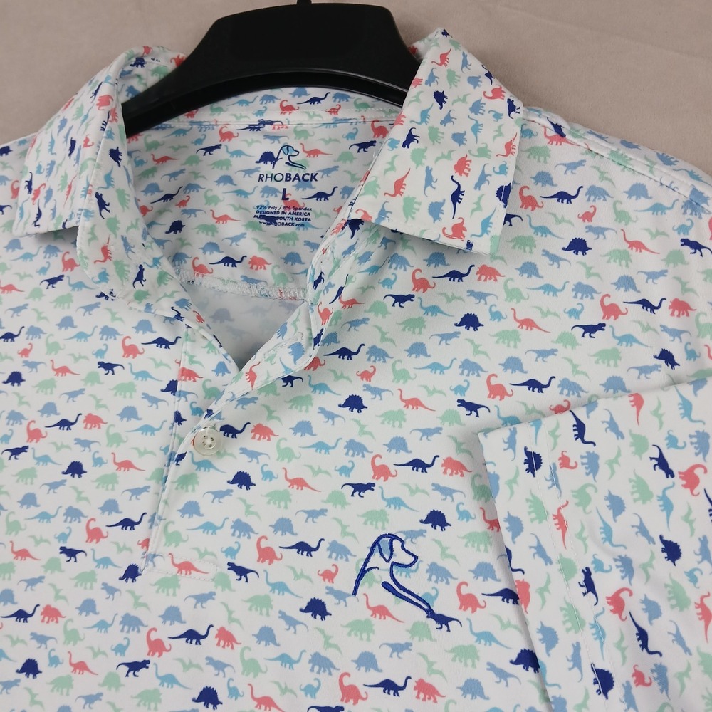 Rhoback The Dino Large Mens Polo Shirt Golf 23x29 Stretch Performance